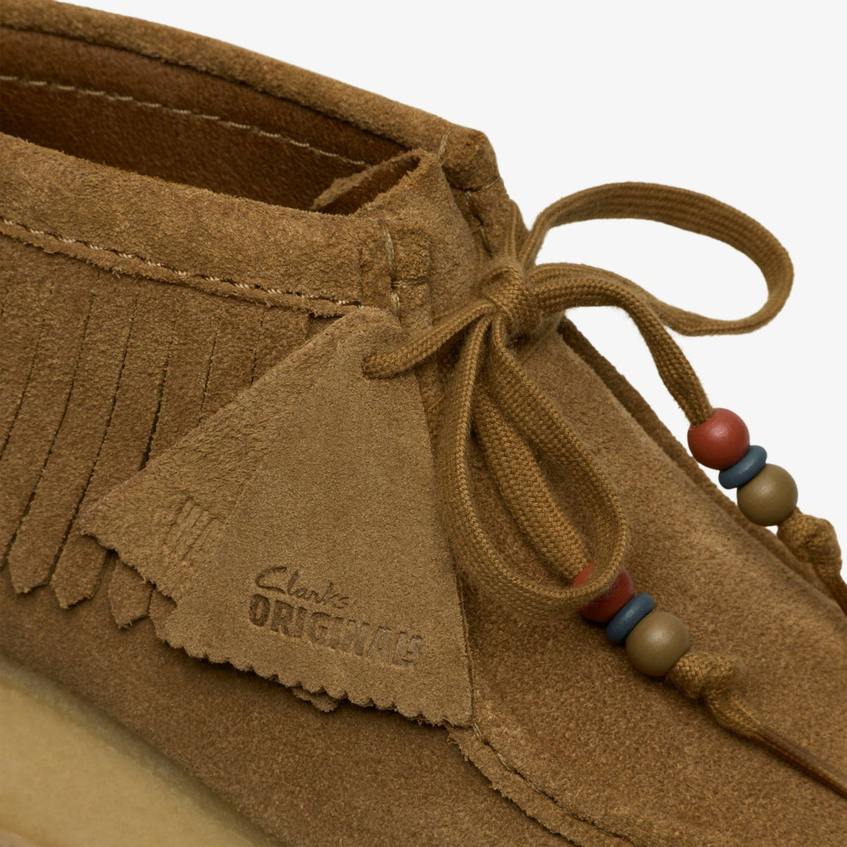 Clarks Wallabee Wedge Fringe Light Tan Suede