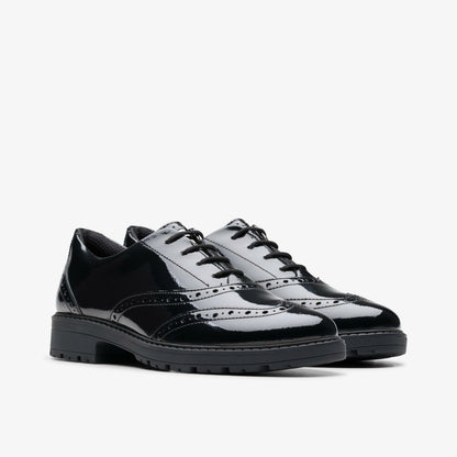 Clarks Loxham Brogue Youth Black Patent
