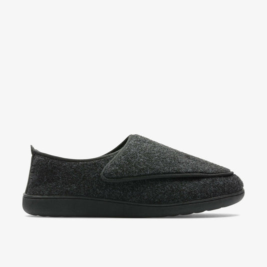 Clarks King Riptape Slipper Dark Grey Felt