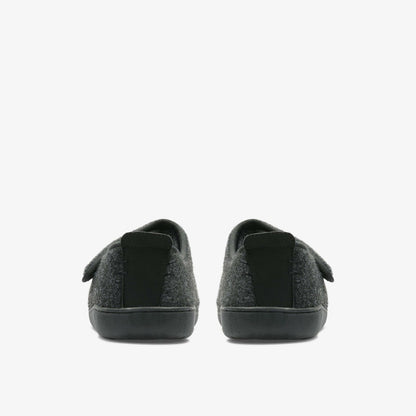 Clarks King Riptape Slipper Dark Grey Felt