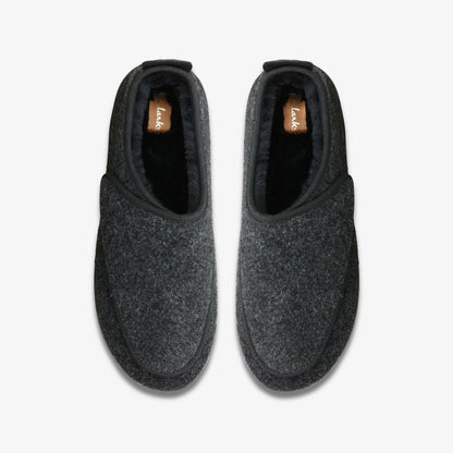 Clarks King Riptape Slipper Dark Grey Felt
