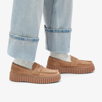 Clarks Torhill Penny Loafer Light Tan Suede