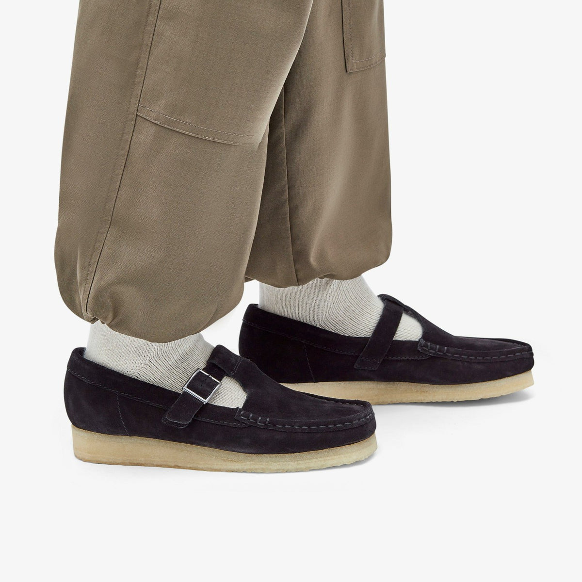 Clarks Wallabee T Bar Black Suede