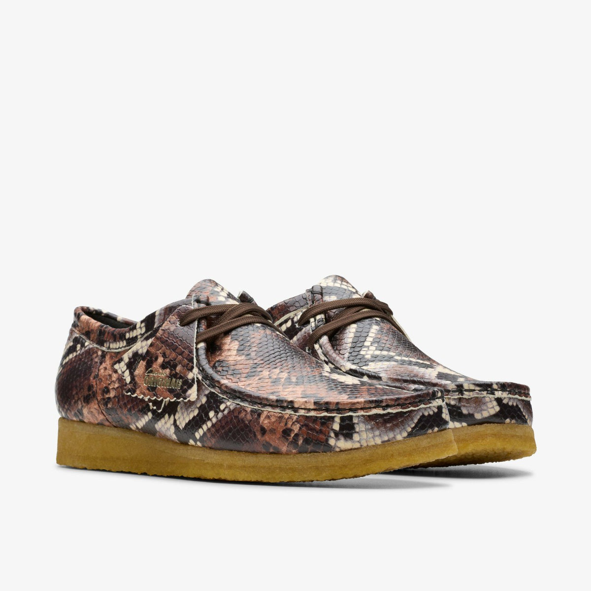 Clarks Wallabee Brown Snake Print