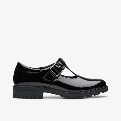 Clarks Loxham Bar Youth Black Patent