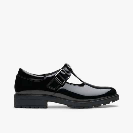 Clarks Loxham Bar Youth Black Patent