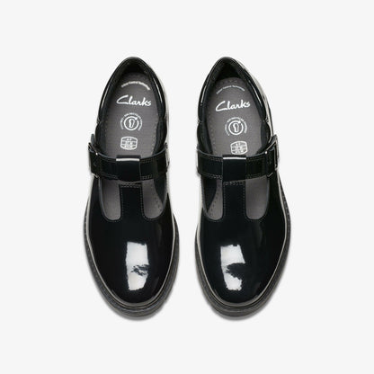 Clarks Loxham Bar Youth Black Patent