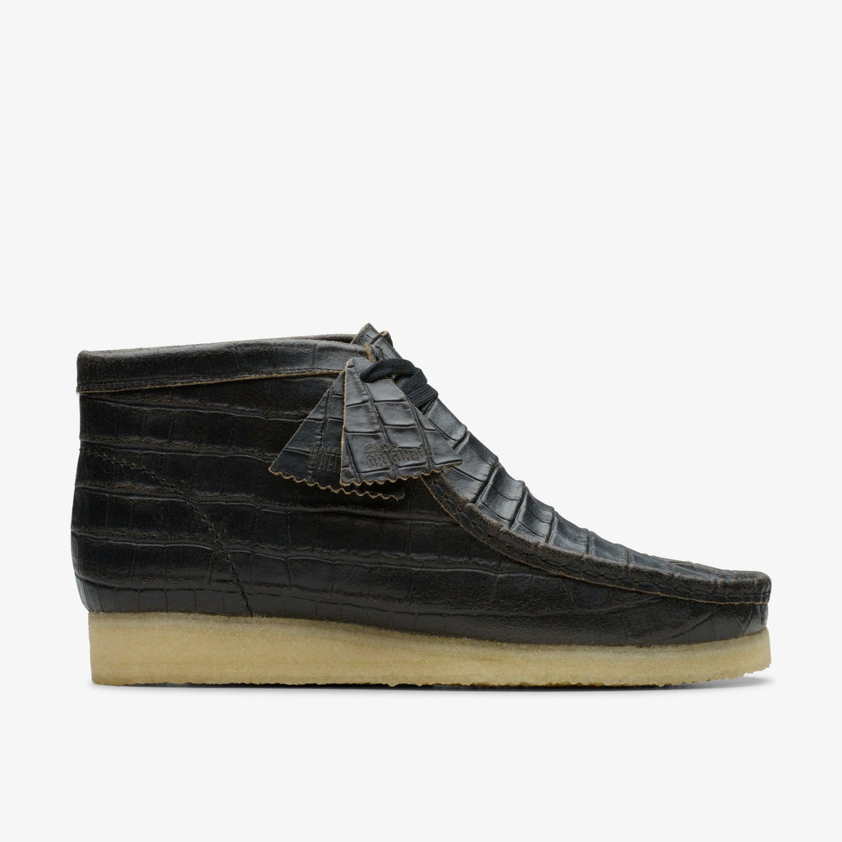 Clarks Wallabee Boot Black Crocodile Distress