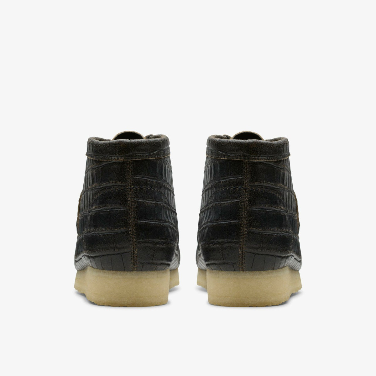 Clarks Wallabee Boot Black Crocodile Distress