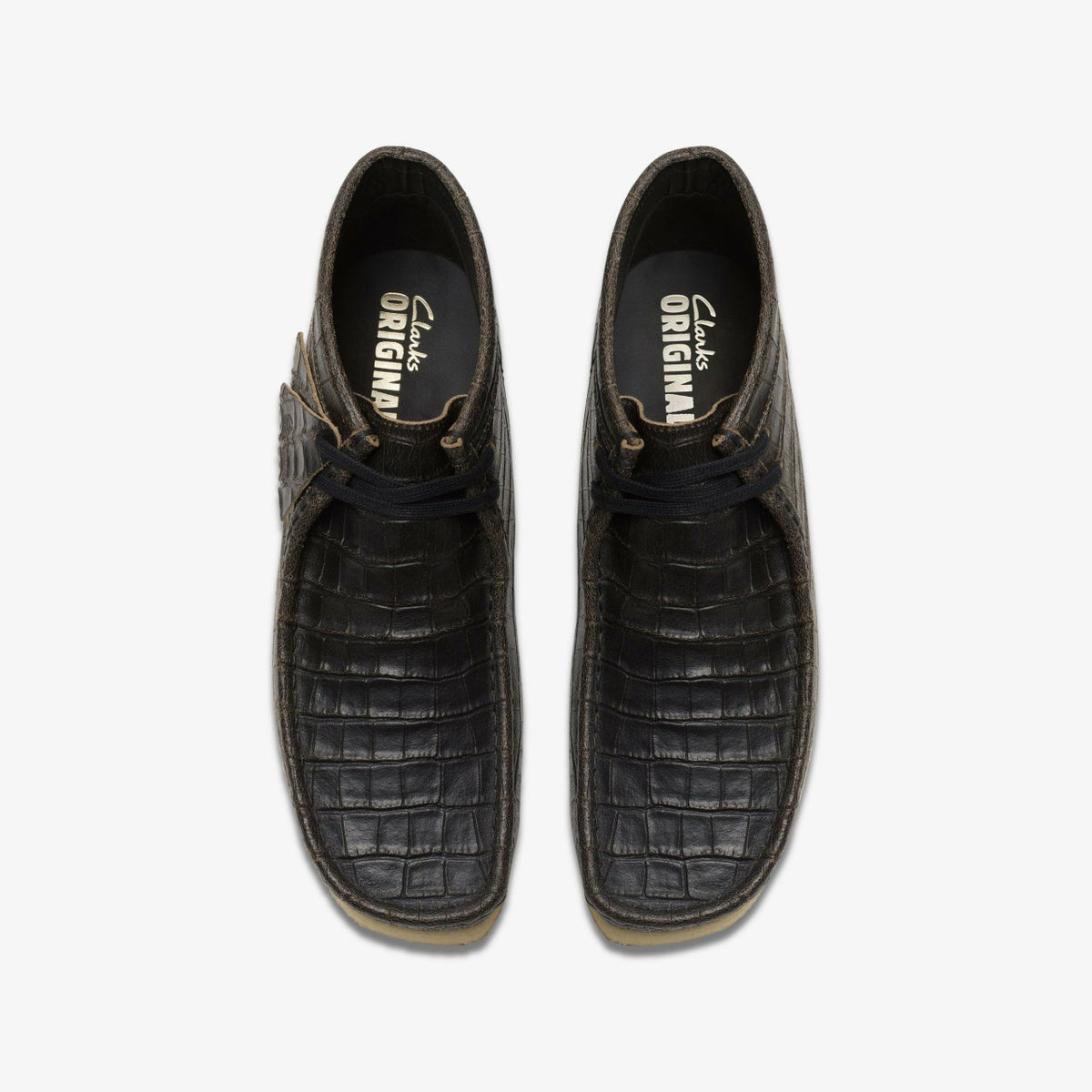 Clarks Wallabee Boot Black Crocodile Distress