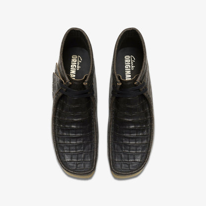 Clarks Wallabee Boot Black Crocodile Distress