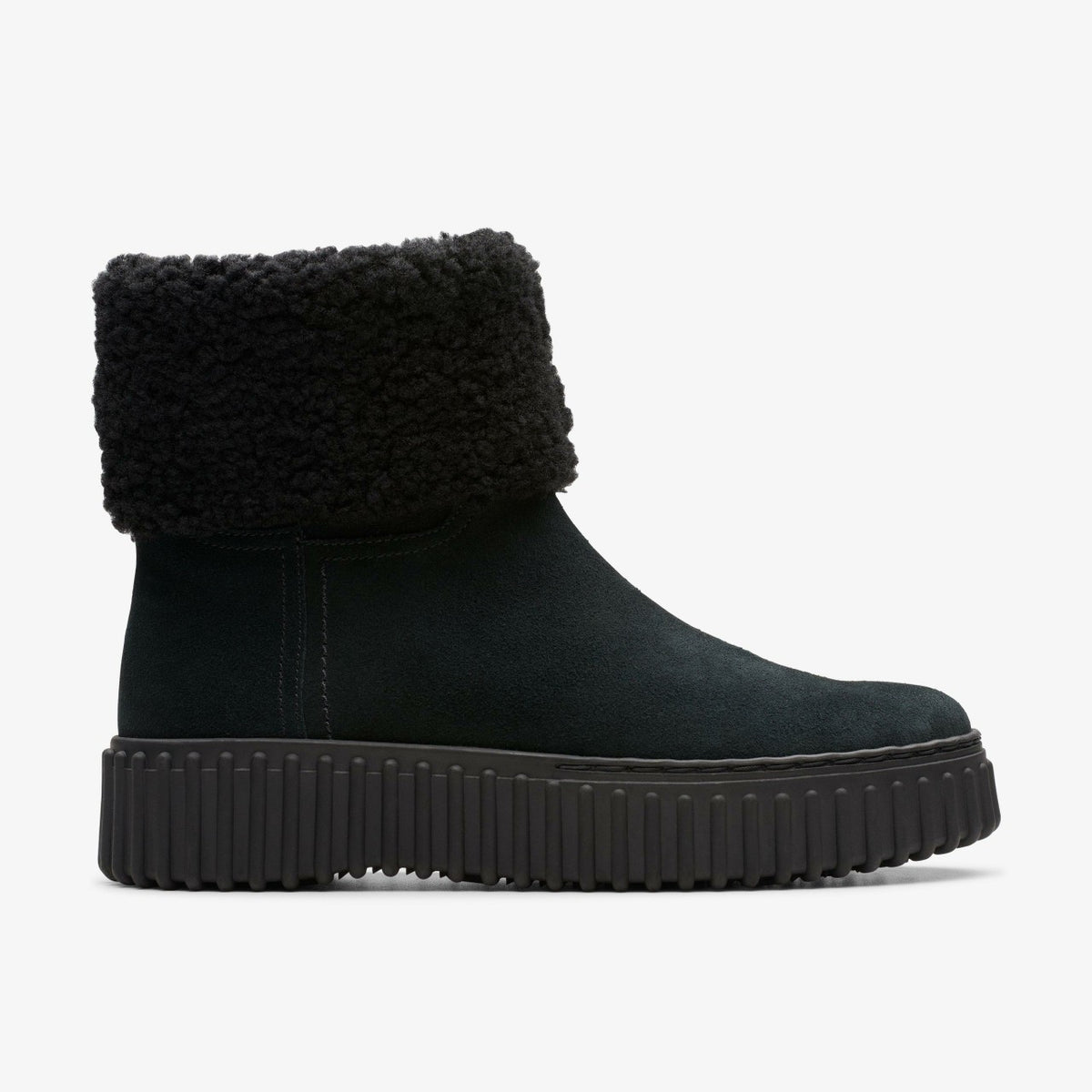 Clarks Torhill Turn Black Warmlined Suede