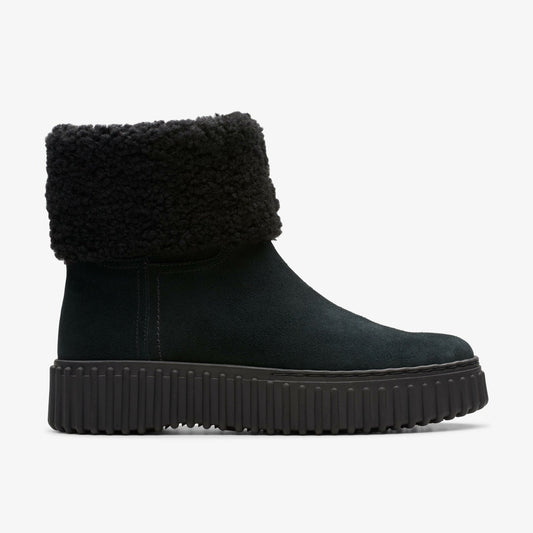 Clarks Torhill Turn Black Warmlined Suede