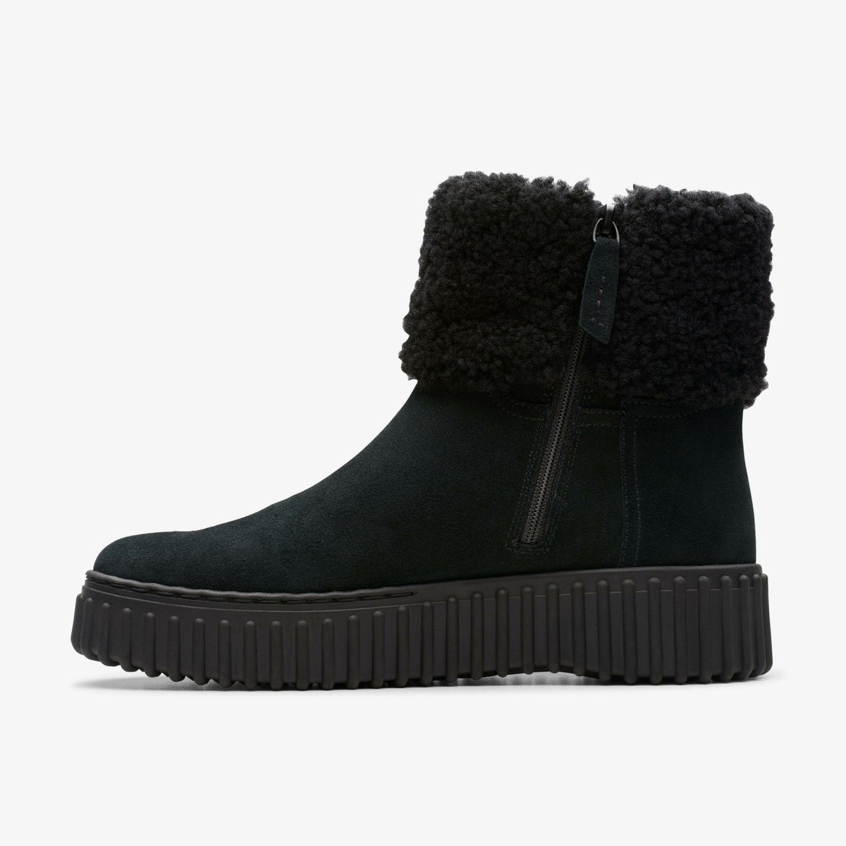 Clarks Torhill Turn Black Warmlined Suede