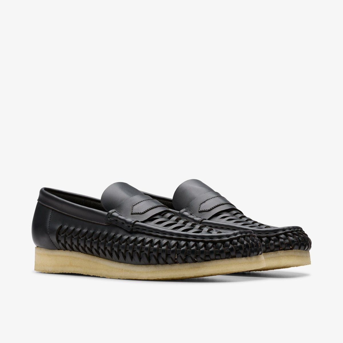 Clarks Wallabee Penny Weave Black Leather