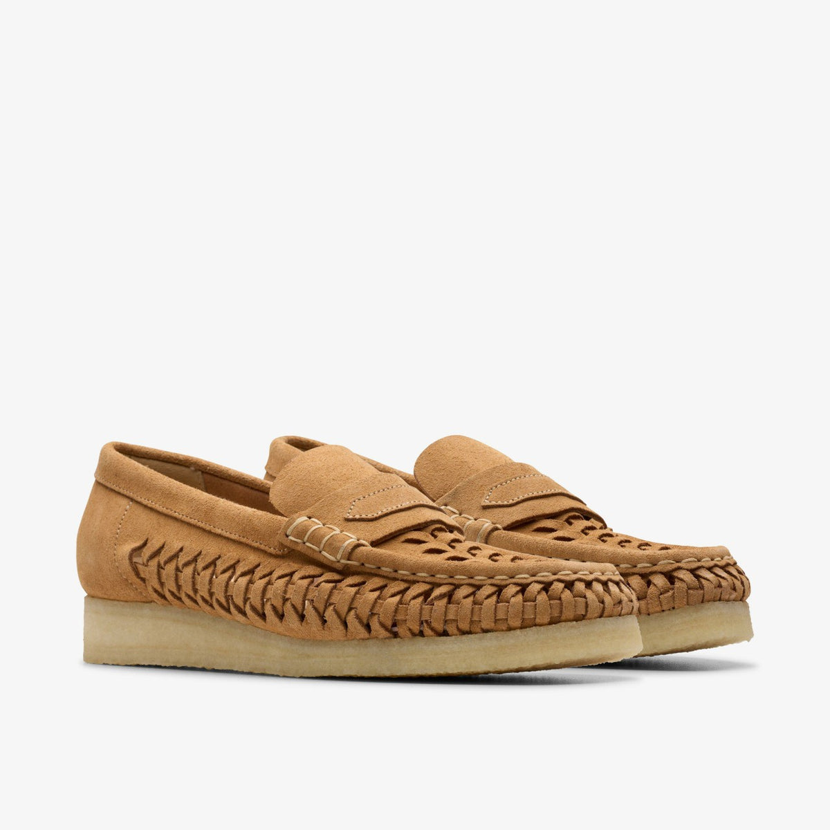 Clarks Wallabee Loafer Weave Tan Suede