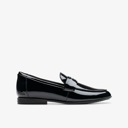 Clarks Finja Bright Older Black Patent