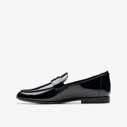 Clarks Finja Bright Older Black Patent