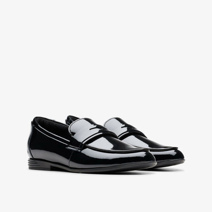 Clarks Finja Bright Older Black Patent