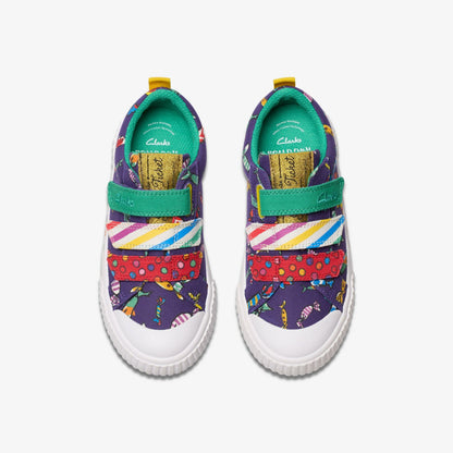 Clarks Roald Dahl Charlie & the Chocolate Factory Foxing Mix Kid Purple Canvas