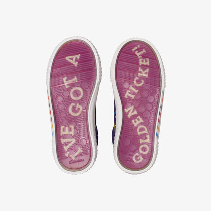 Clarks Roald Dahl Charlie & the Chocolate Factory Foxing Mix Kid Purple Canvas