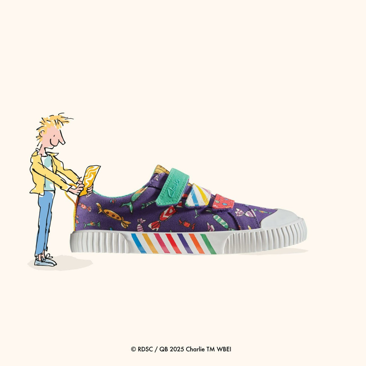 Clarks Roald Dahl Charlie & the Chocolate Factory Foxing Mix Kid Purple Canvas