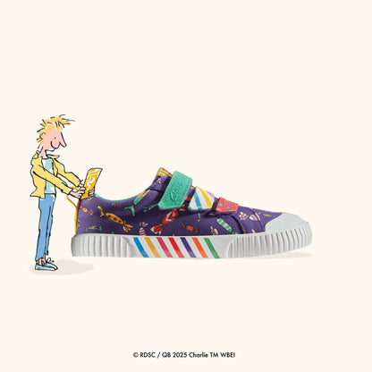 Clarks Roald Dahl Charlie & the Chocolate Factory Foxing Mix Kid Purple Canvas