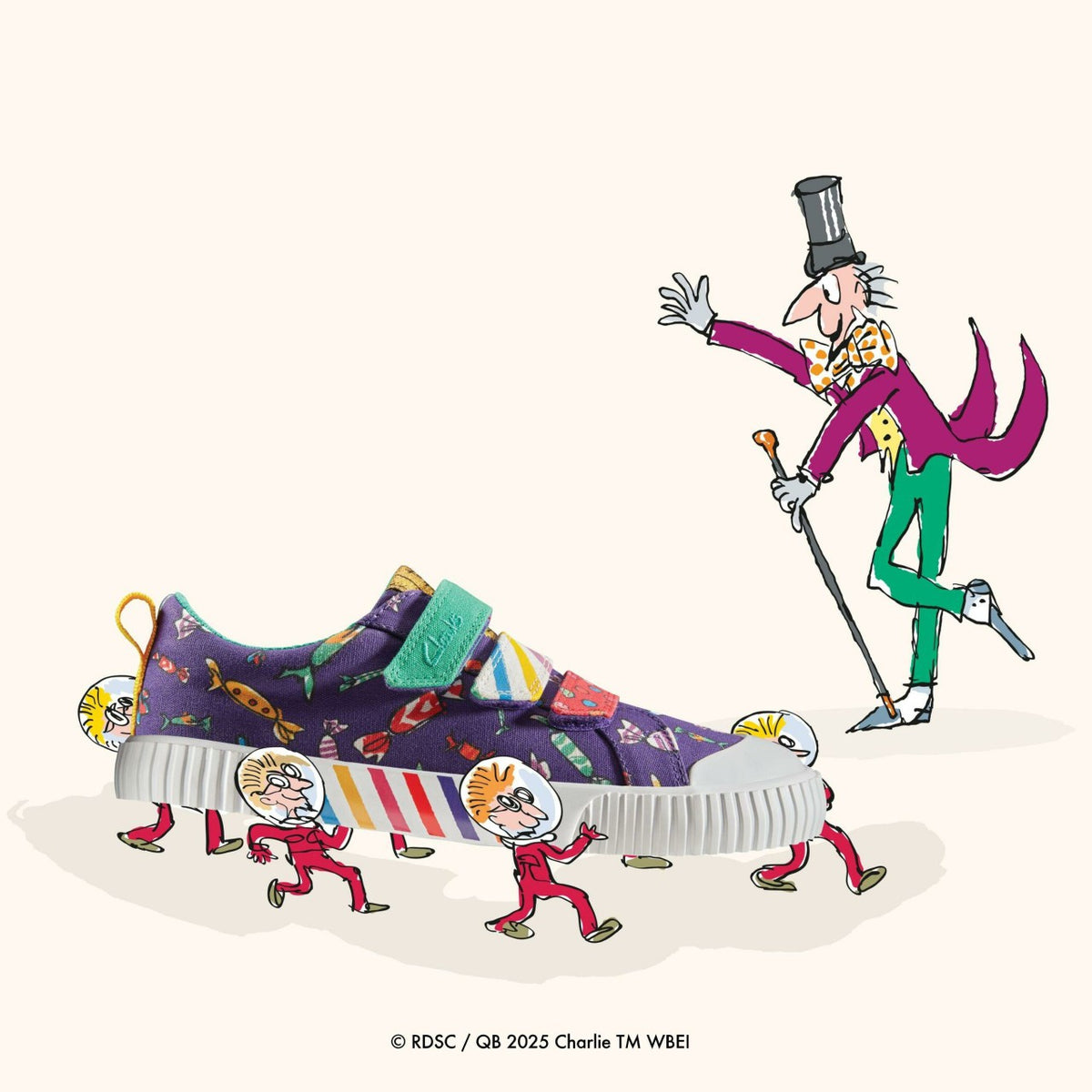 Clarks Roald Dahl Charlie & the Chocolate Factory Foxing Mix Kid Purple Canvas