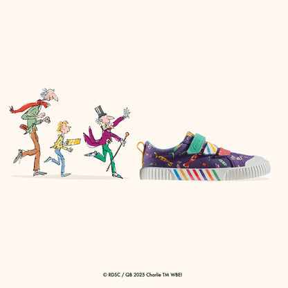 Clarks Roald Dahl Charlie & the Chocolate Factory Foxing Mix Kid Purple Canvas