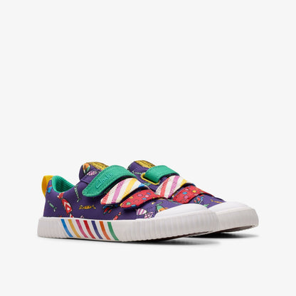 Clarks Roald Dahl Charlie & the Chocolate Factory Foxing Mix Kid Purple Canvas