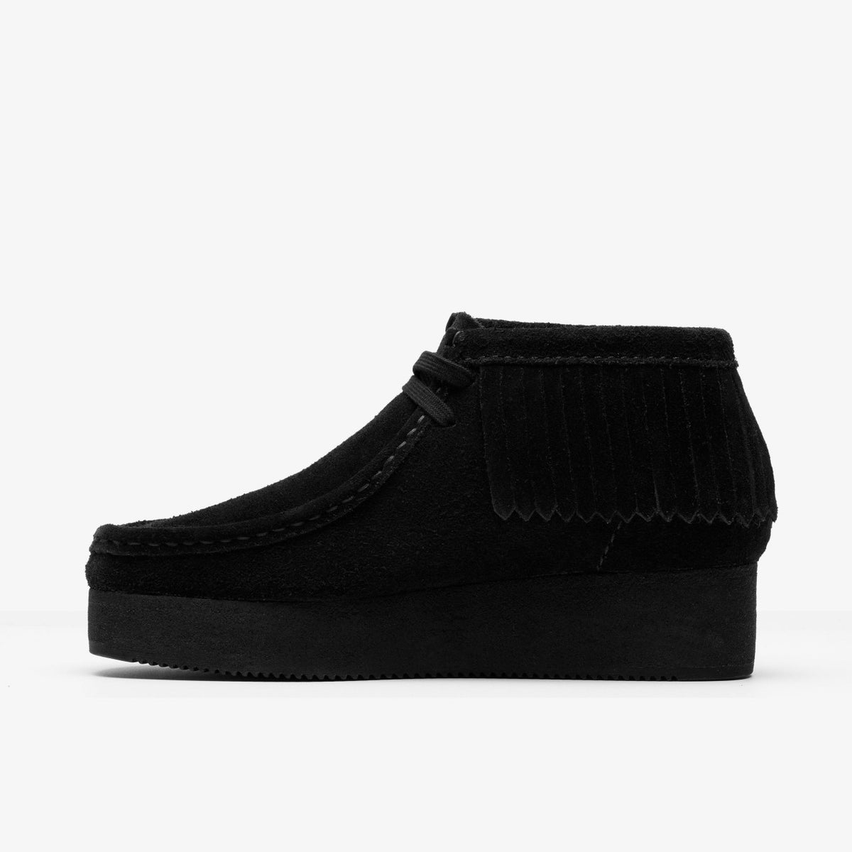 Clarks Wallabee Wedge Fringe Black Suede