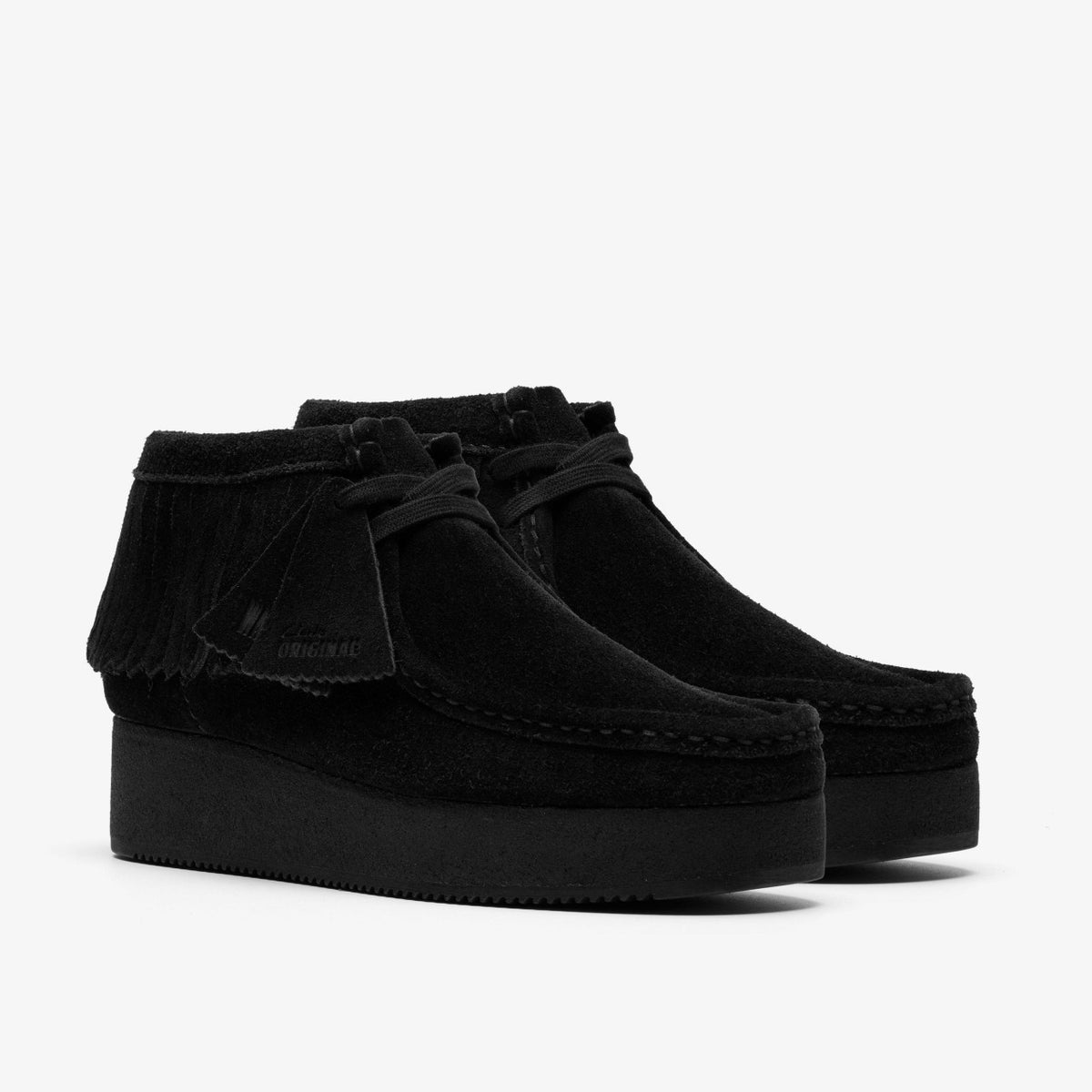 Clarks Wallabee Wedge Fringe Black Suede
