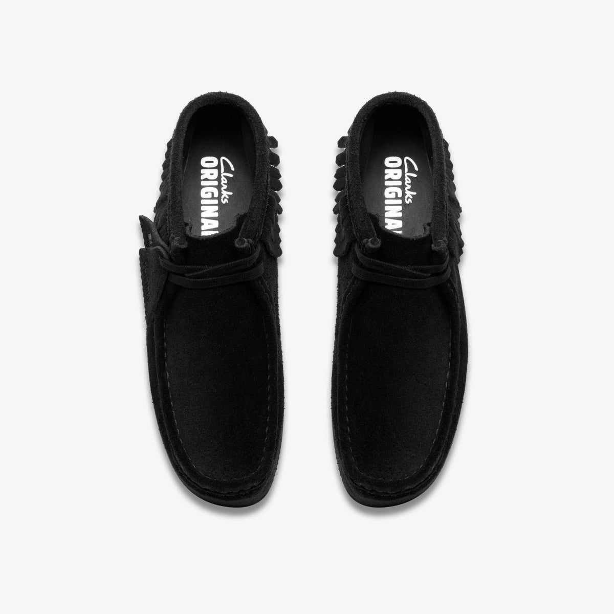 Clarks Wallabee Wedge Fringe Black Suede