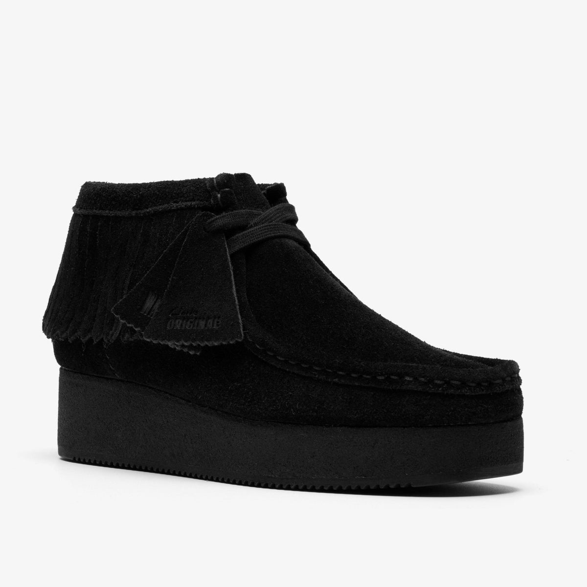 Clarks Wallabee Wedge Fringe Black Suede