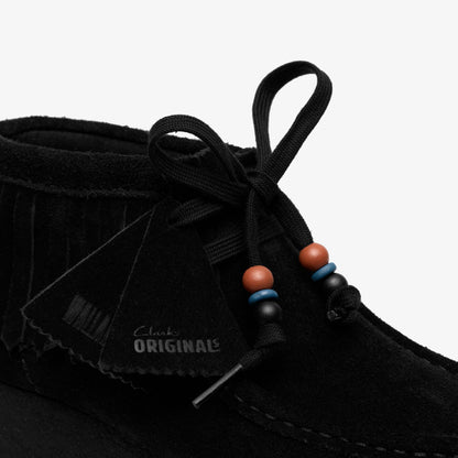 Clarks Wallabee Wedge Fringe Black Suede