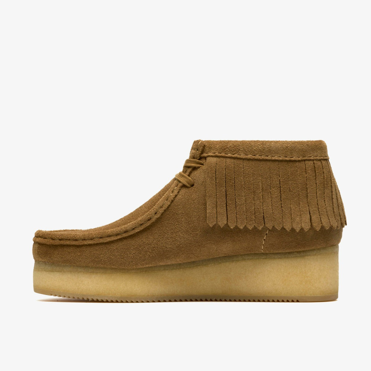 Clarks Wallabee Wedge Fringe Light Tan Suede