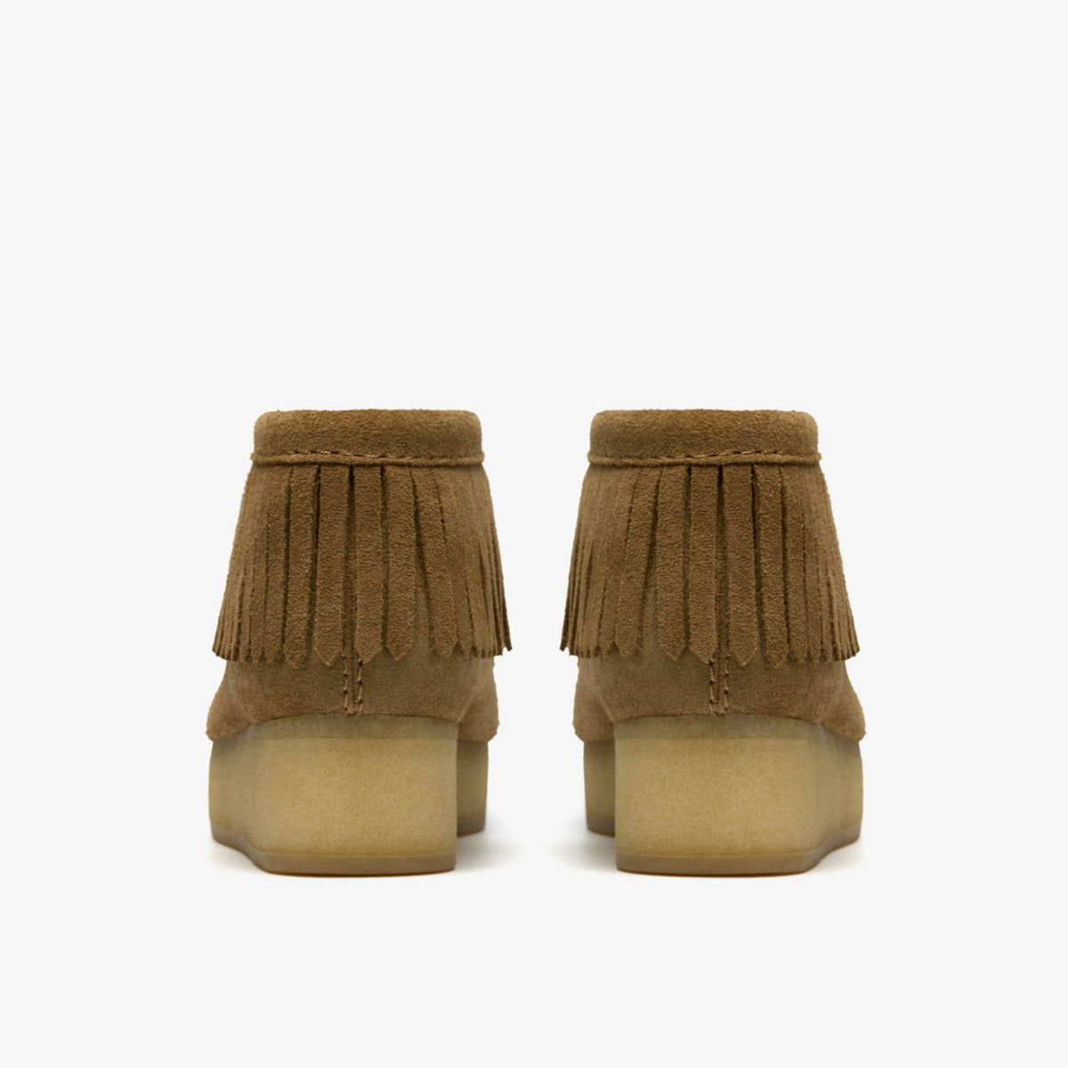 Clarks Wallabee Wedge Fringe Light Tan Suede
