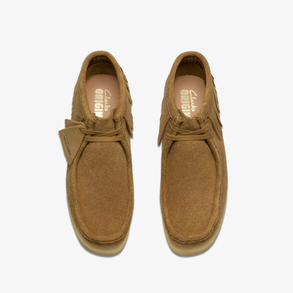 Clarks Wallabee Wedge Fringe Light Tan Suede