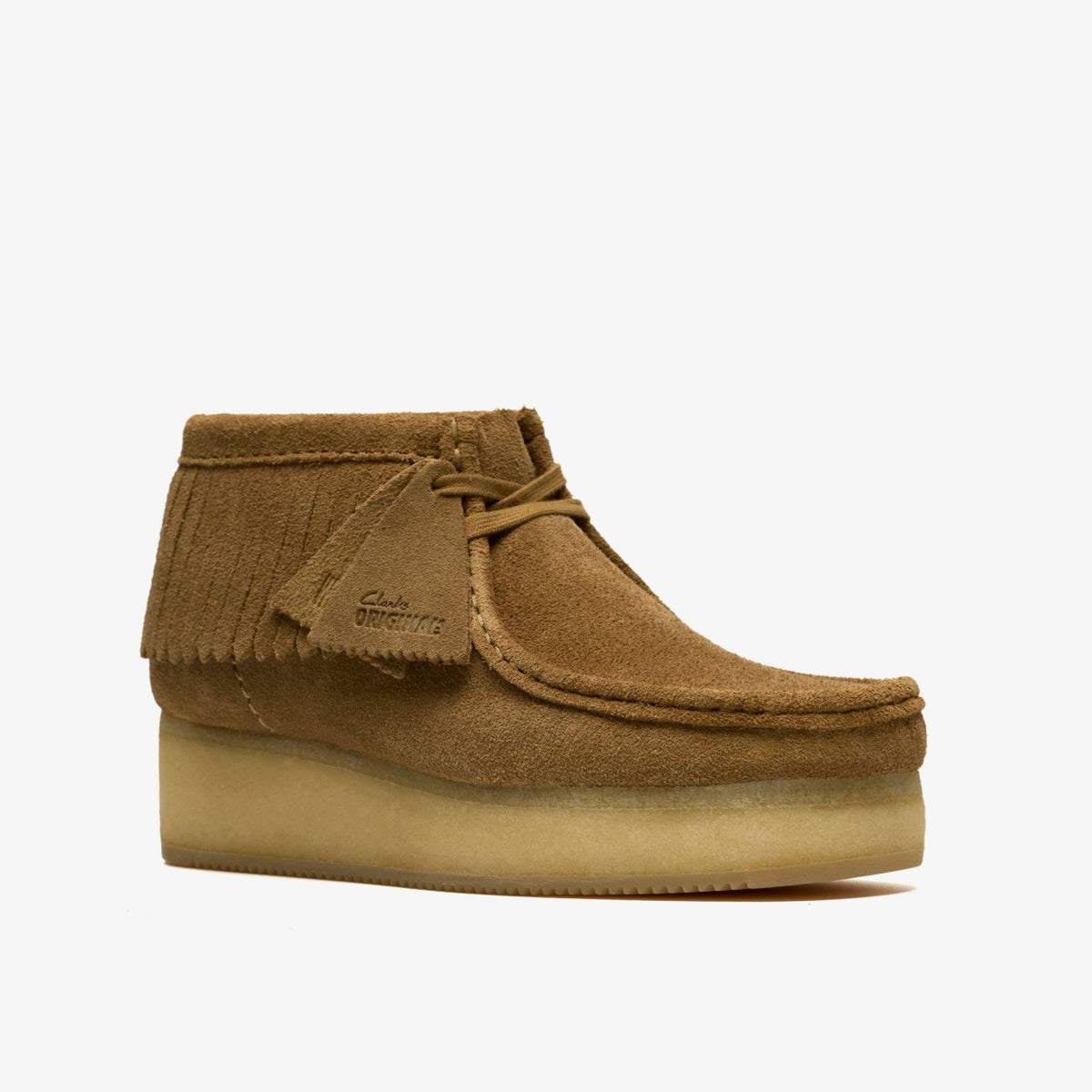Clarks Wallabee Wedge Fringe Light Tan Suede