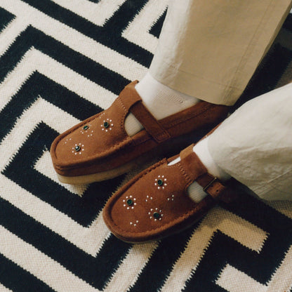 Clarks Wallabee T Bar Brown/Orange Suede