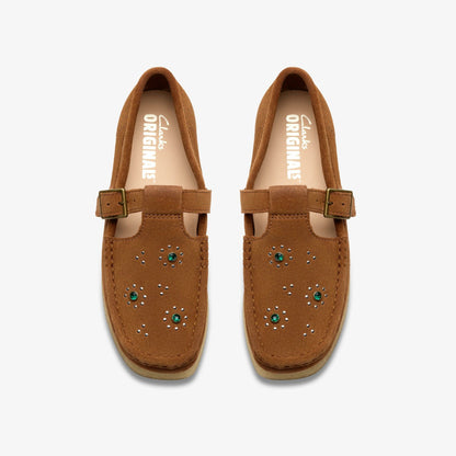 Clarks Wallabee T Bar Brown/Orange Suede