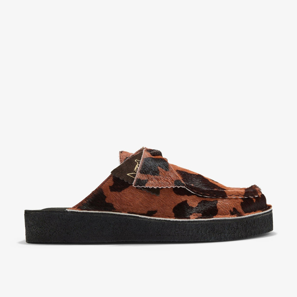 Clarks Desert Nomad Mule Brown Cow Print