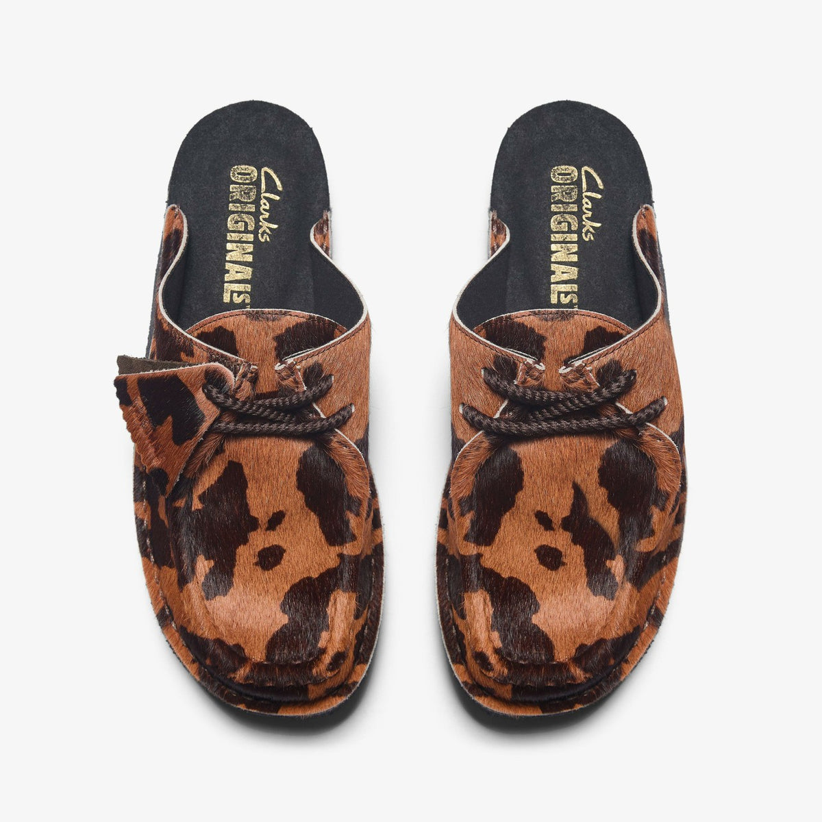Clarks Desert Nomad Mule Brown Cow Print