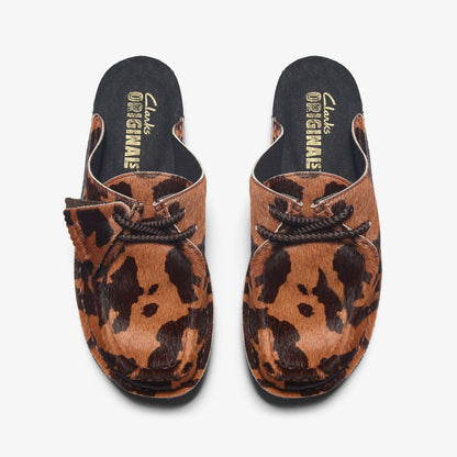 Clarks Desert Nomad Mule Brown Cow Print