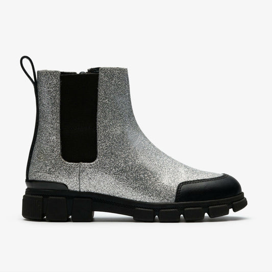 Clarks Evyn Chelsea Kid Silver Patent