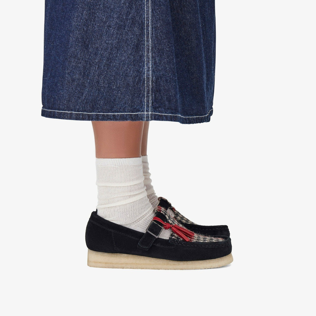 Clarks Wallabee T Bar Black Tweed Combination