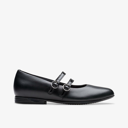 Clarks Finja Bar Youth Black Leather