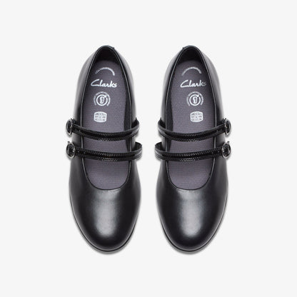 Clarks Finja Bar Youth Black Leather