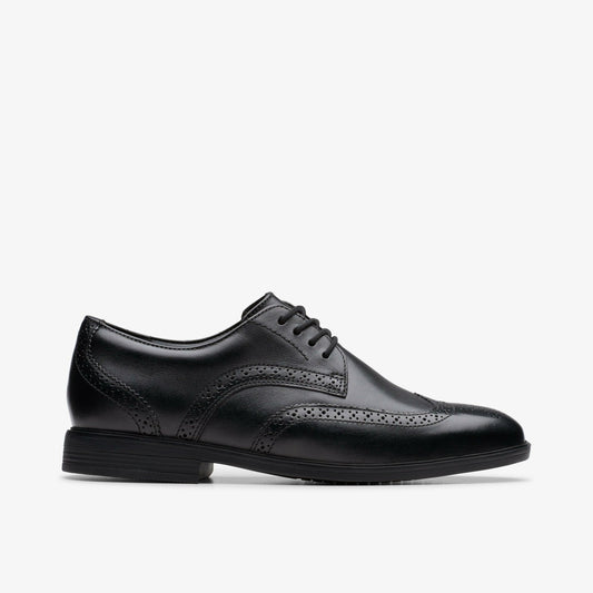 Clarks Jonwin Wing Youth Black Leather