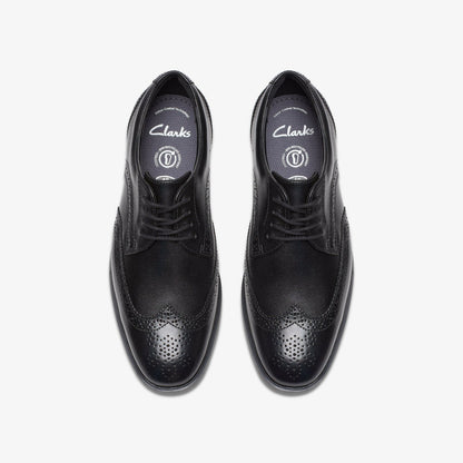 Clarks Jonwin Wing Youth Black Leather